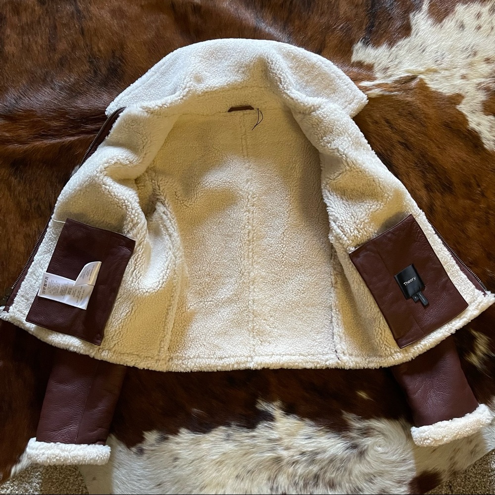Theory crop genuine lamb shearling moto relax jacket - Picture 7 of 15